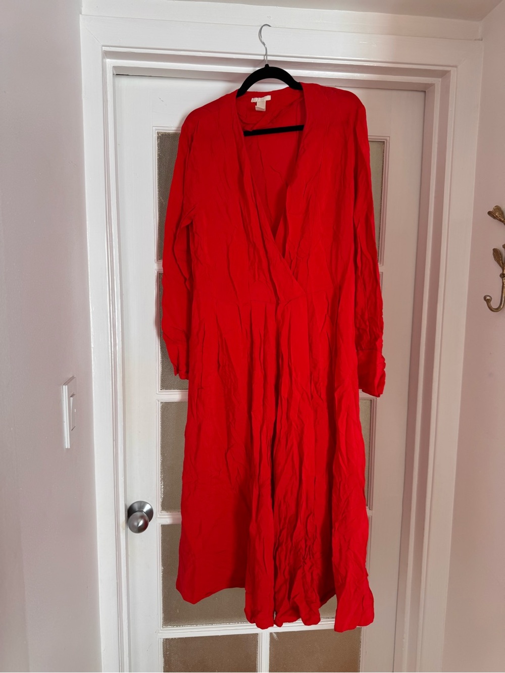 H&M Red Long Sleeve Dress with V-Neck